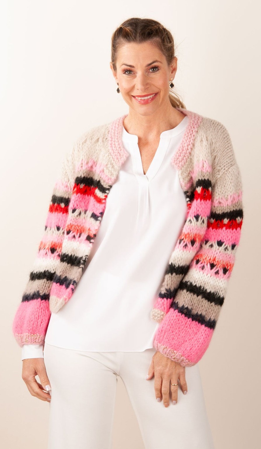 Kleidung DAWNxDARE | Strickjacke Beige | Neonpink | Multicolor