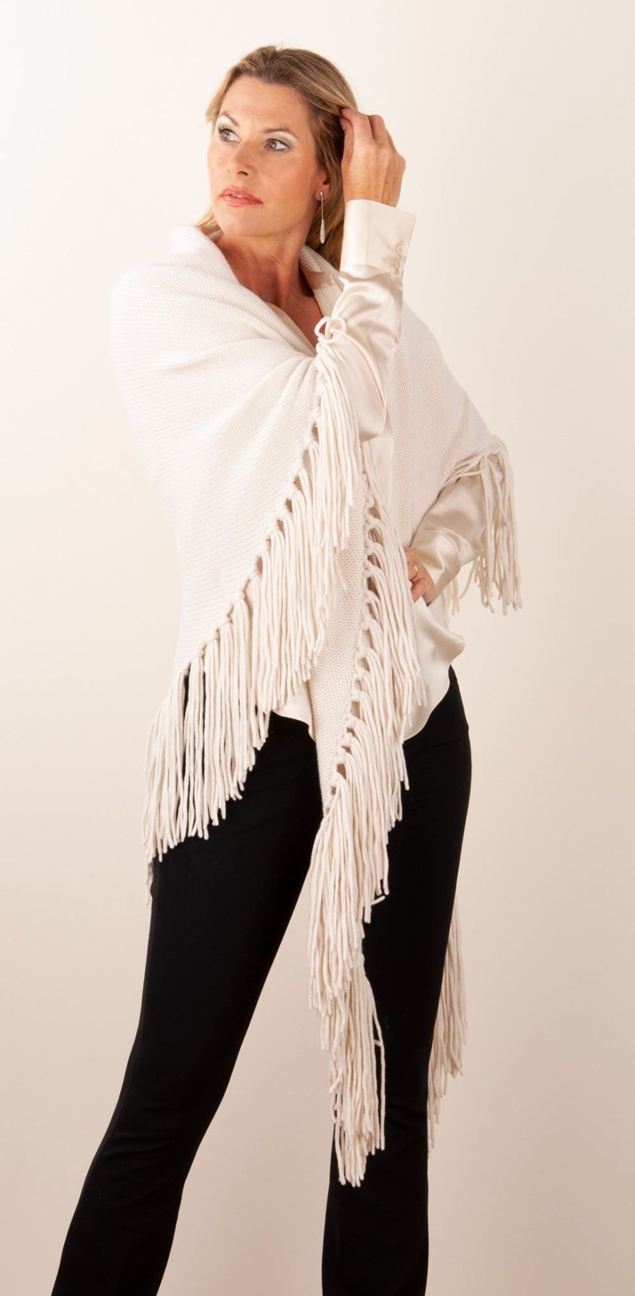 Accessoires Simone Bruns | Poncho „Fransen" Offwhite