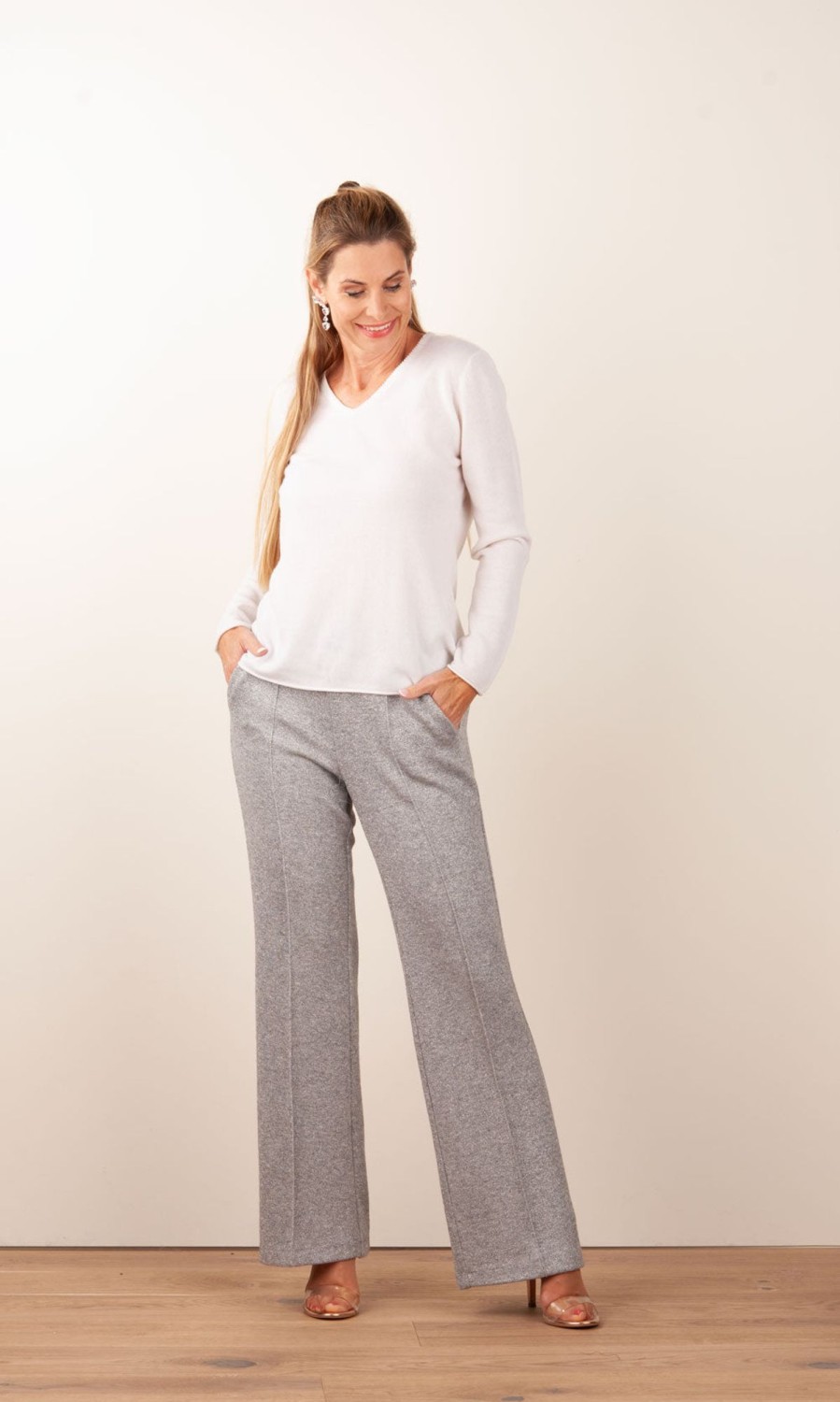 Kleidung Cambio | Hose „Ava" Grau Mit Lurex