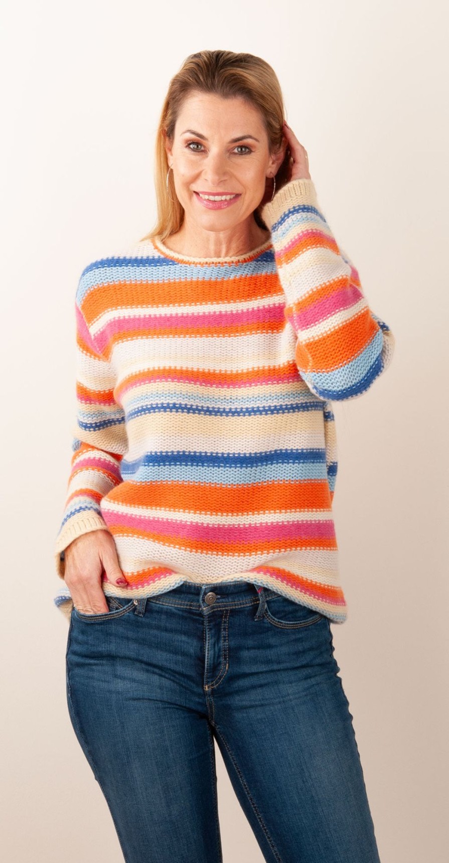 Kleidung Kitted in Cashmere | Kaschmir Pullover Beige | Orange | Multicolor